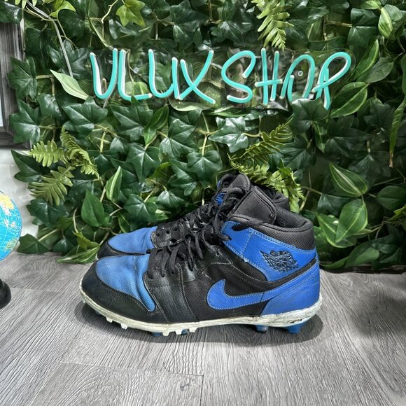 Nike Air Jordan 1 Retro TD Mid Football Cleat Black Blue Sz 11.5 AR5604-041 Used main image 2
